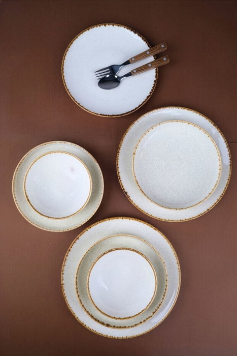 Hermia Juego de Cena de Porcelana de 24 Piezas Blanco y Beige